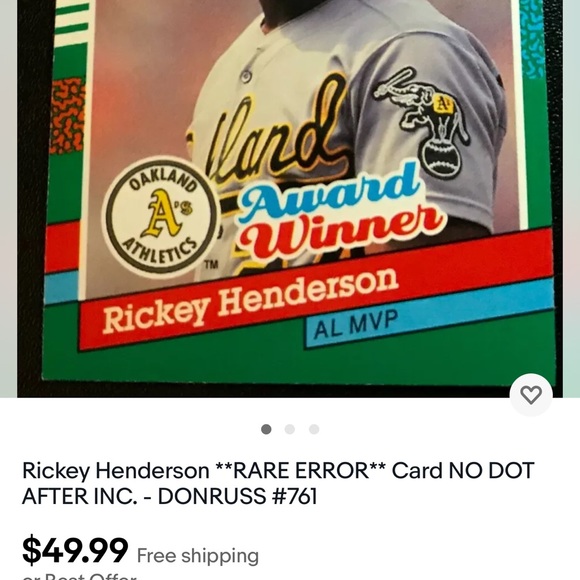 Rickey Henderson error baseball card - Picture 5 of 5